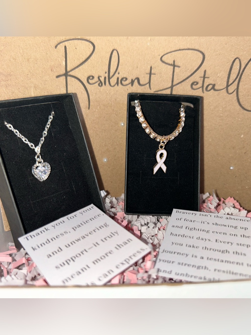 White Ribbon Bracelet &  Crystal Heart Pendant Necklace
